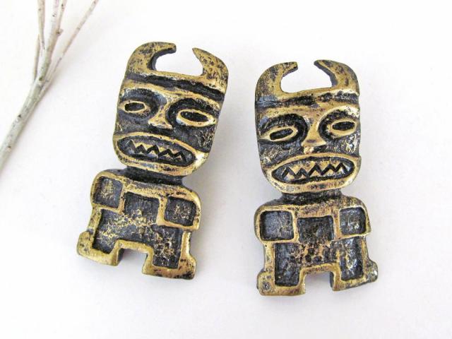 African Tribal Mask Earrings - Ethnic Tribal Vintage Costume Jewelry