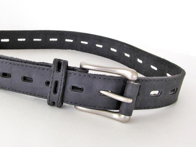 Vintage Black Genuine Leather Belt with Silver Tone Buckle - Women's Adjustable Size Belt Size - Made in the USA