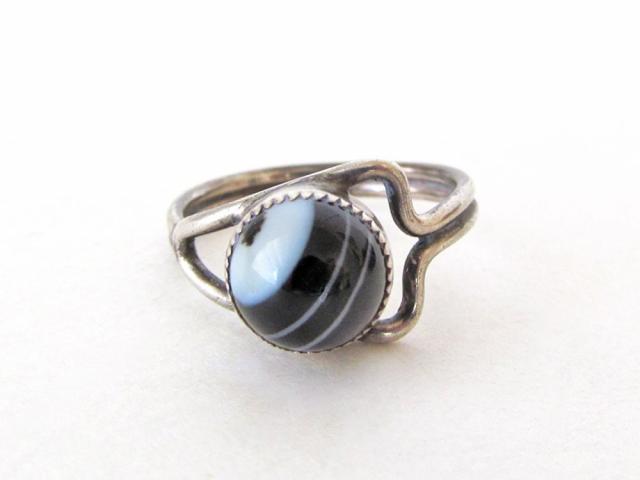 Banded Onyx Sterling Silver Ring - Small Sized Rings for Women or Teen Girls