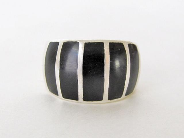 Inlaid Onyx Stone Sterling Silver Band Ring - Bold Classic Sterling Silver Jewelry
