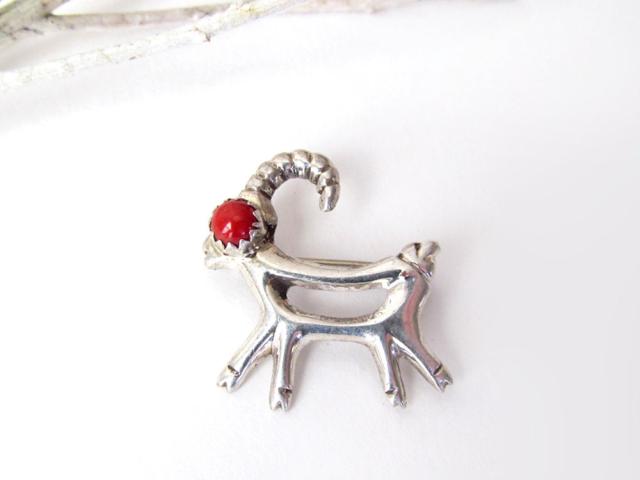 Red Coral Sterling Silver Antelope Pin - Cute Whimsical Animal Lover Jewelry Gifts