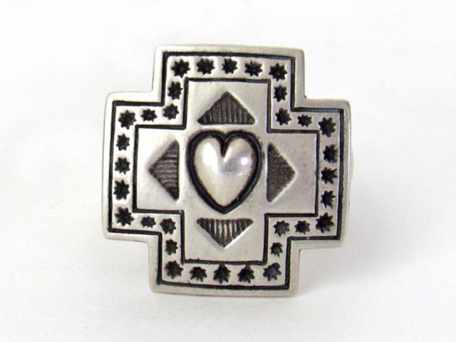 Sterling Silver Heart & Cross Ring - Southwest Style Jewelry - Spiritual Religious Christian Gifts for Her